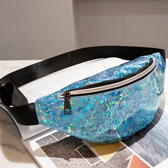 Holographic Fanny Packs 80s 90s Retro Glitter Shiny Waist Hip Travel Bag Purse - Picture 2 of 6